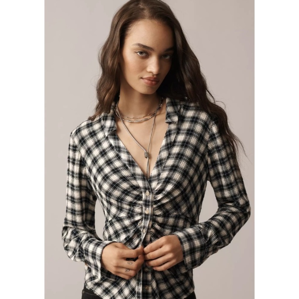 Pilcro | The Keaton Ruched Collared Blouse Gray | Women's XS